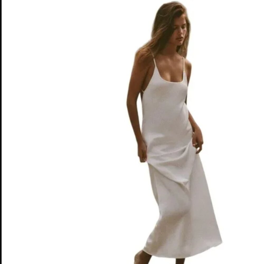 ZARA SATIN SLIP DRESS WHITE